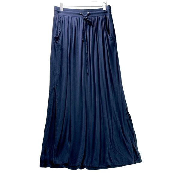 NEW YORK & COMPANY Women's Skirt Navy Blue Maxi Rayon Spandex Pockets Size S - Picture 6 of 13